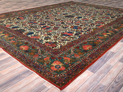 Ivory 10'3" x 13'5" Antique Hand knotted Wool Rug - Sku: O0213