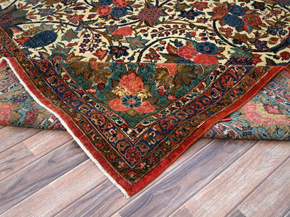 Ivory 10'3" x 13'5" Antique Hand knotted Wool Rug - Sku: O0213