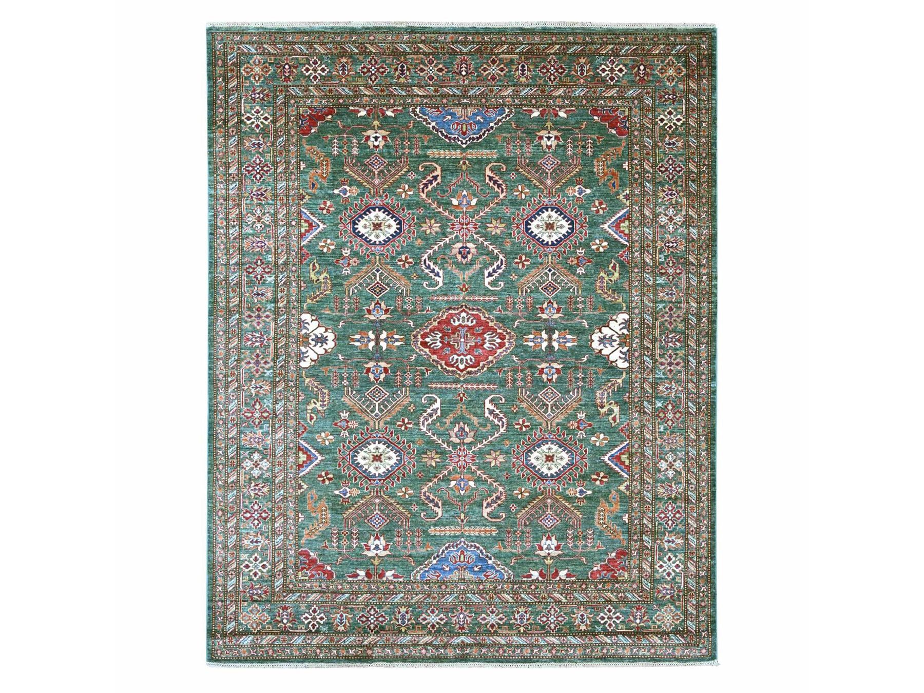 Green 7'11" x 10'0" Tribal & Geometric Hand knotted Wool Rug - Sku: O021400