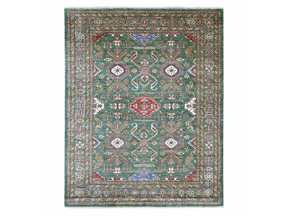 Green 7'11" x 10'0" Tribal & Geometric Hand knotted Wool Rug - Sku: O021400