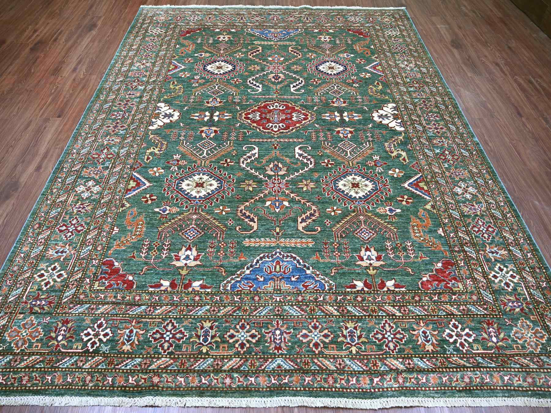 Green 7'11" x 10'0" Tribal & Geometric Hand knotted Wool Rug - Sku: O021400