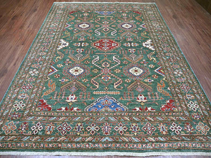 Green 7'11" x 10'0" Tribal & Geometric Hand knotted Wool Rug - Sku: O021400