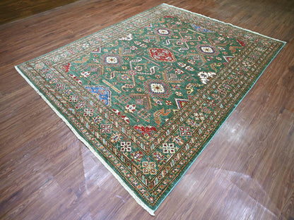 Green 7'11" x 10'0" Tribal & Geometric Hand knotted Wool Rug - Sku: O021400