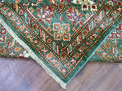 Green 7'11" x 10'0" Tribal & Geometric Hand knotted Wool Rug - Sku: O021400