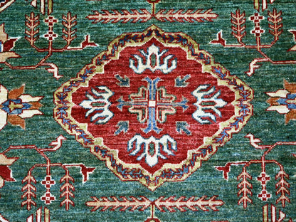 Green 7'11" x 10'0" Tribal & Geometric Hand knotted Wool Rug - Sku: O021400