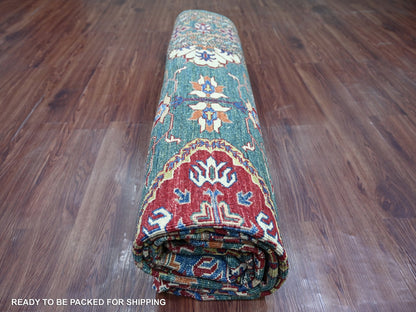 Green 7'11" x 10'0" Tribal & Geometric Hand knotted Wool Rug - Sku: O021400