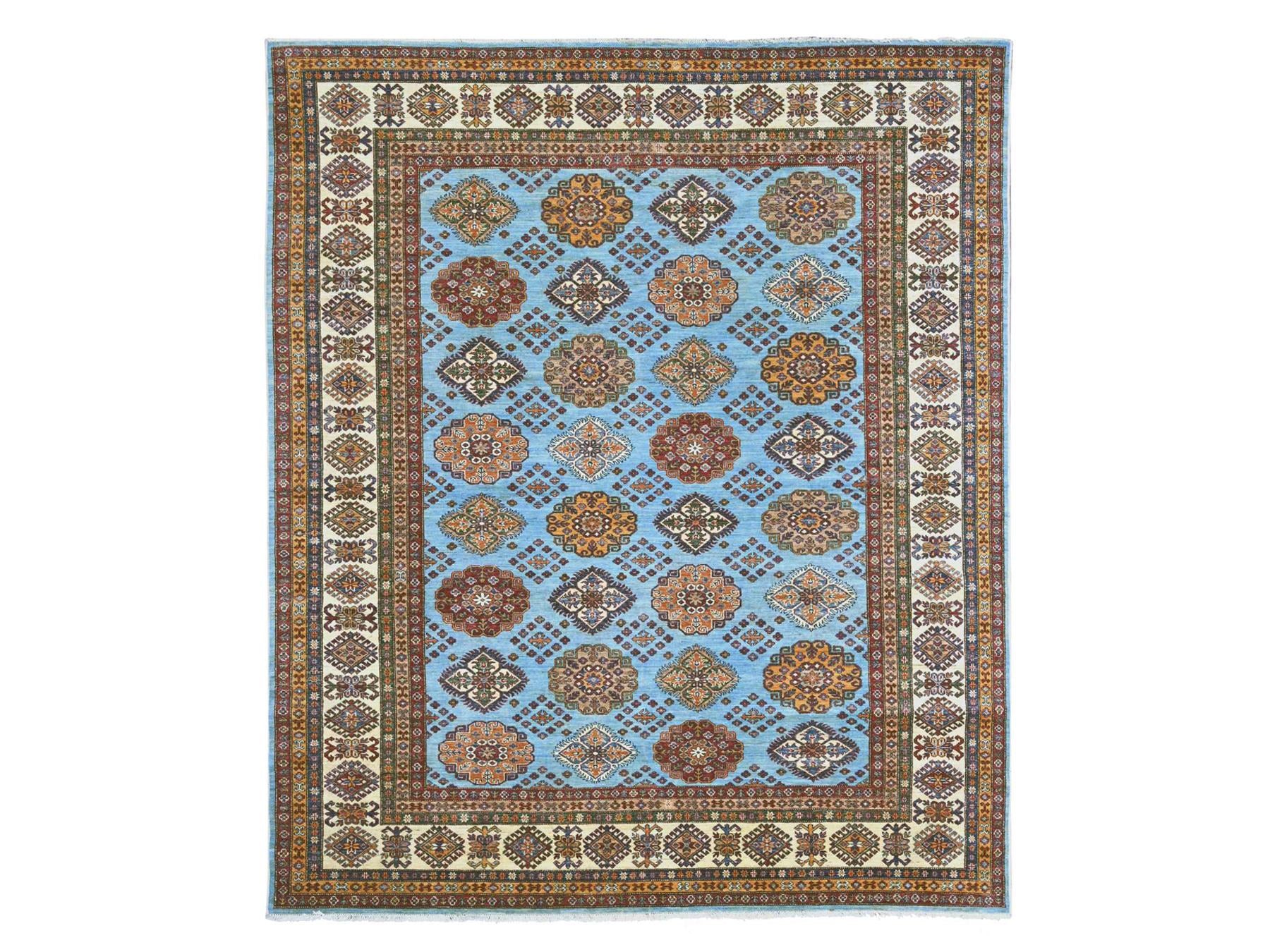 Blue 8'0" x 9'4" Tribal & Geometric Hand knotted Wool Rug - Sku: O021401