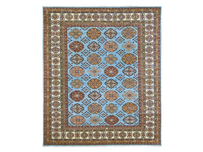 Blue 8'0" x 9'4" Tribal & Geometric Hand knotted Wool Rug - Sku: O021401