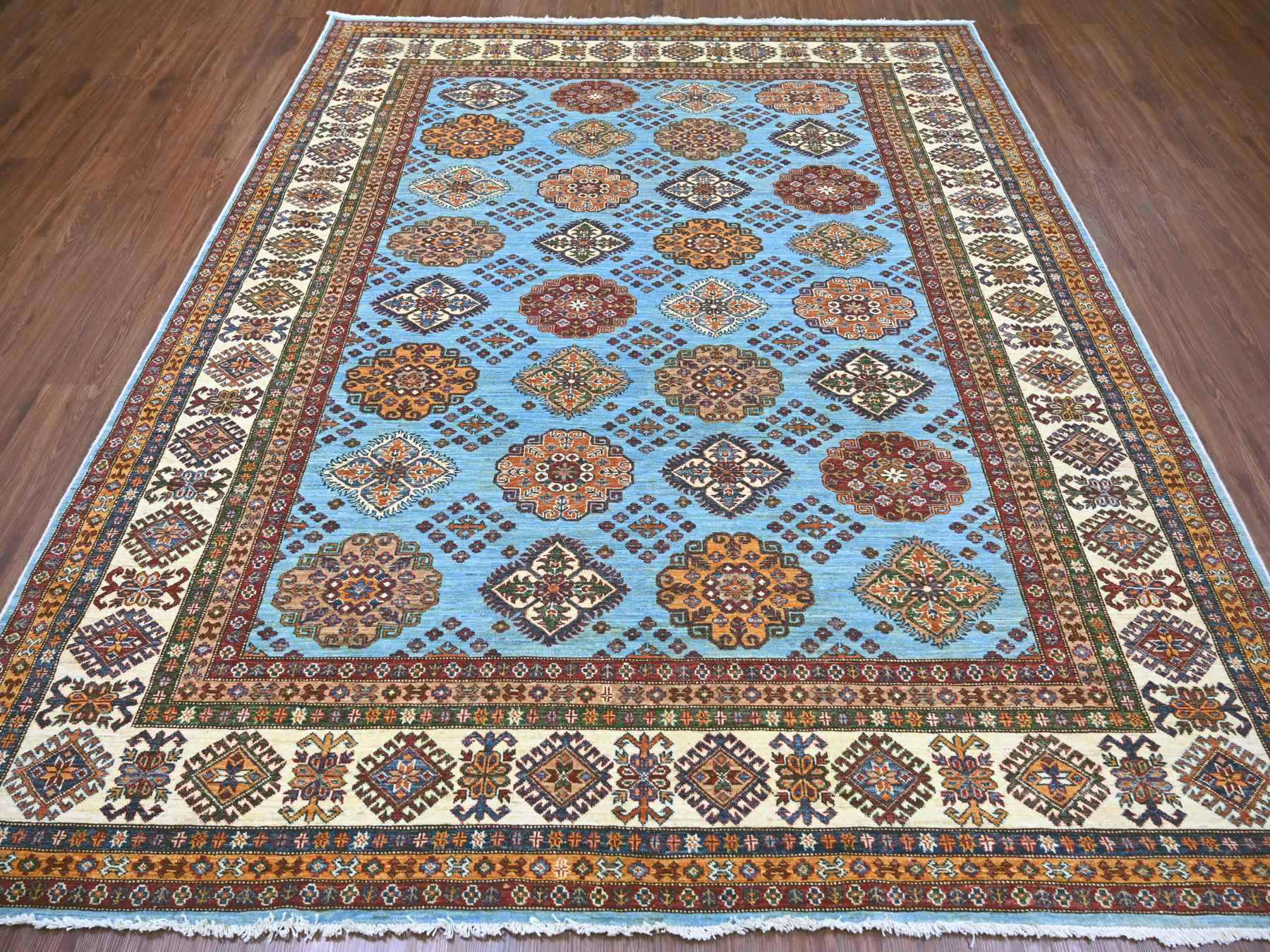 Blue 8'0" x 9'4" Tribal & Geometric Hand knotted Wool Rug - Sku: O021401