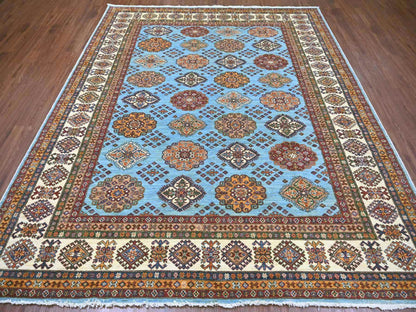 Blue 8'0" x 9'4" Tribal & Geometric Hand knotted Wool Rug - Sku: O021401