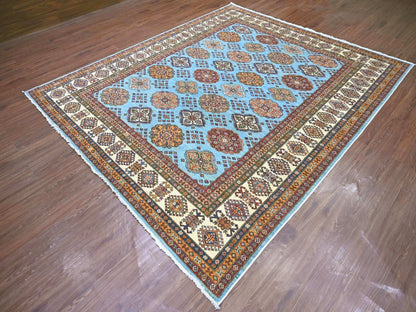 Blue 8'0" x 9'4" Tribal & Geometric Hand knotted Wool Rug - Sku: O021401