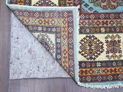 Blue 8'0" x 9'4" Tribal & Geometric Hand knotted Wool Rug - Sku: O021401