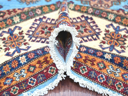 Blue 8'0" x 9'4" Tribal & Geometric Hand knotted Wool Rug - Sku: O021401