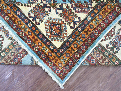 Blue 8'0" x 9'4" Tribal & Geometric Hand knotted Wool Rug - Sku: O021401