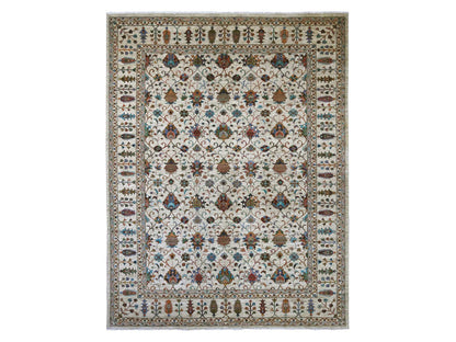 Ivory 10'7" x 13'7" Tribal & Geometric Hand knotted Wool Rug - Sku: O021402