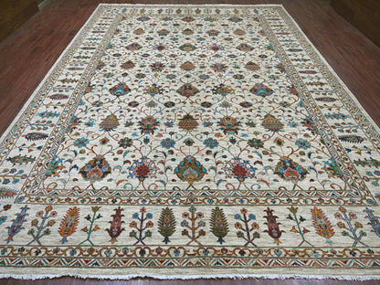 Ivory 10'7" x 13'7" Tribal & Geometric Hand knotted Wool Rug - Sku: O021402