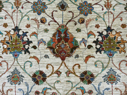 Ivory 10'7" x 13'7" Tribal & Geometric Hand knotted Wool Rug - Sku: O021402