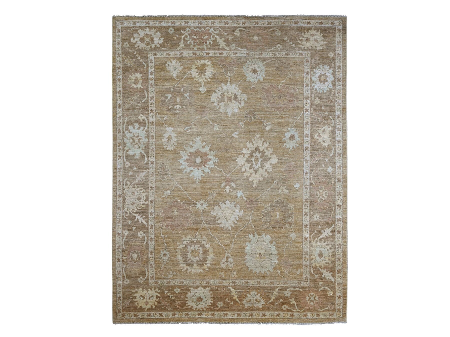 Brown 9'2" x 11'11" Oushak And Peshawar Hand knotted Wool Rug - Sku: O021405
