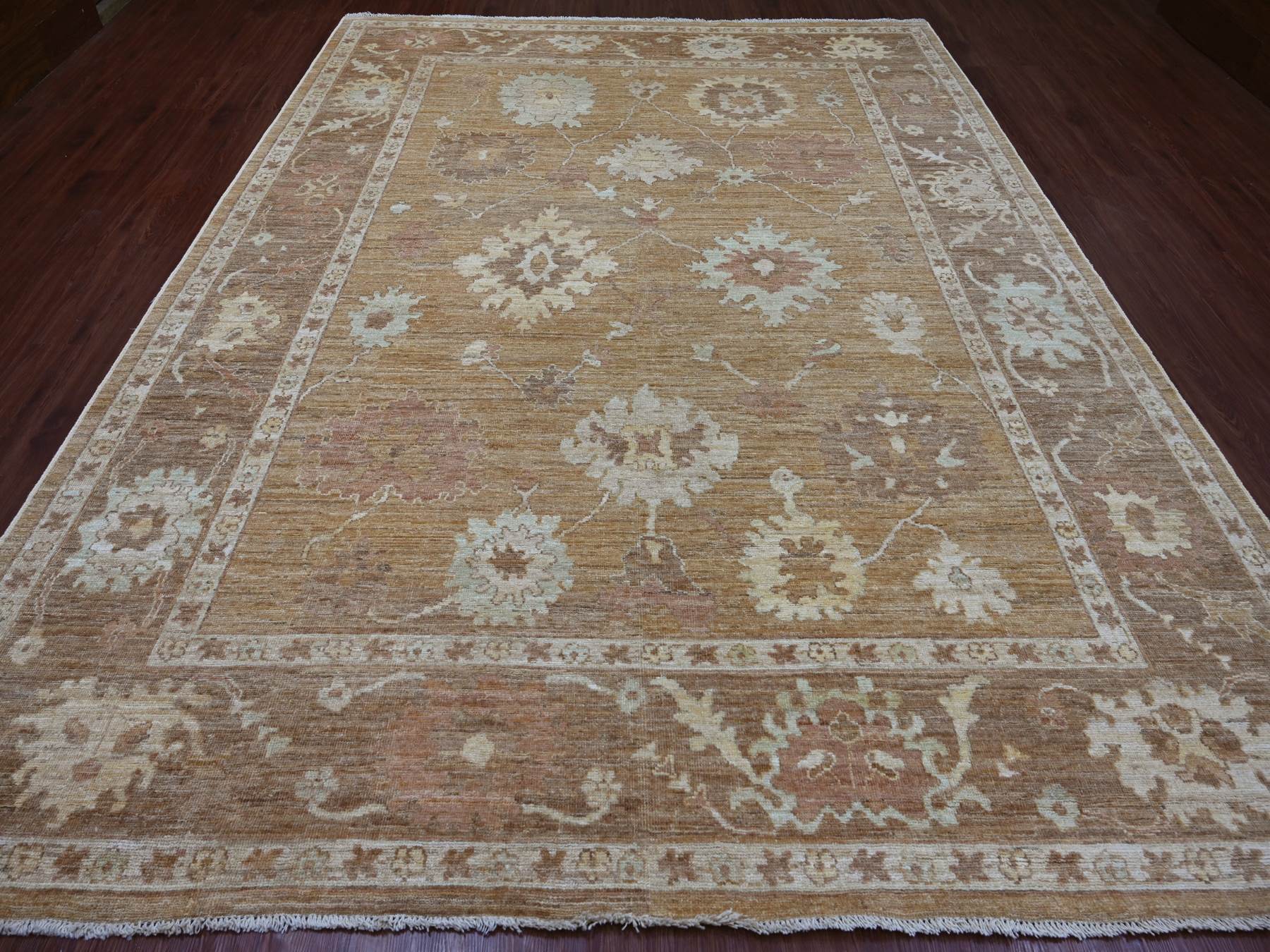Brown 9'2" x 11'11" Oushak And Peshawar Hand knotted Wool Rug - Sku: O021405