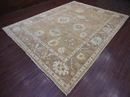 Brown 9'2" x 11'11" Oushak And Peshawar Hand knotted Wool Rug - Sku: O021405