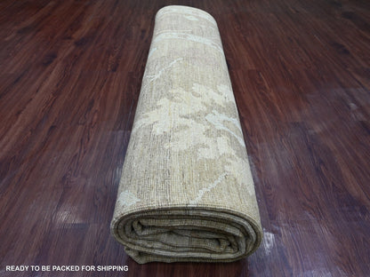 Brown 9'2" x 11'11" Oushak And Peshawar Hand knotted Wool Rug - Sku: O021405