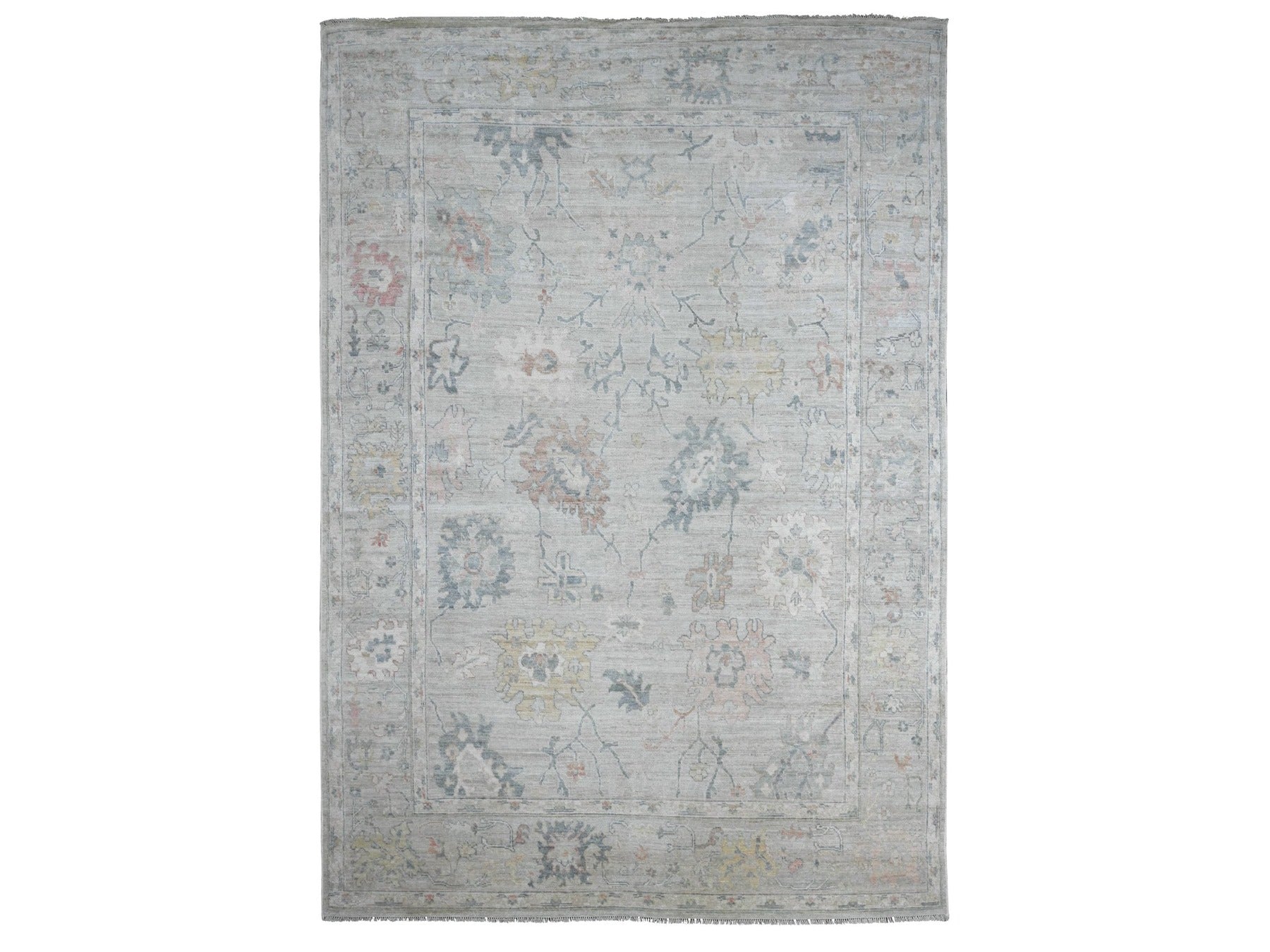 Grey 9'5" x 13'7" Oushak And Peshawar Hand knotted Wool Rug - Sku: O021406