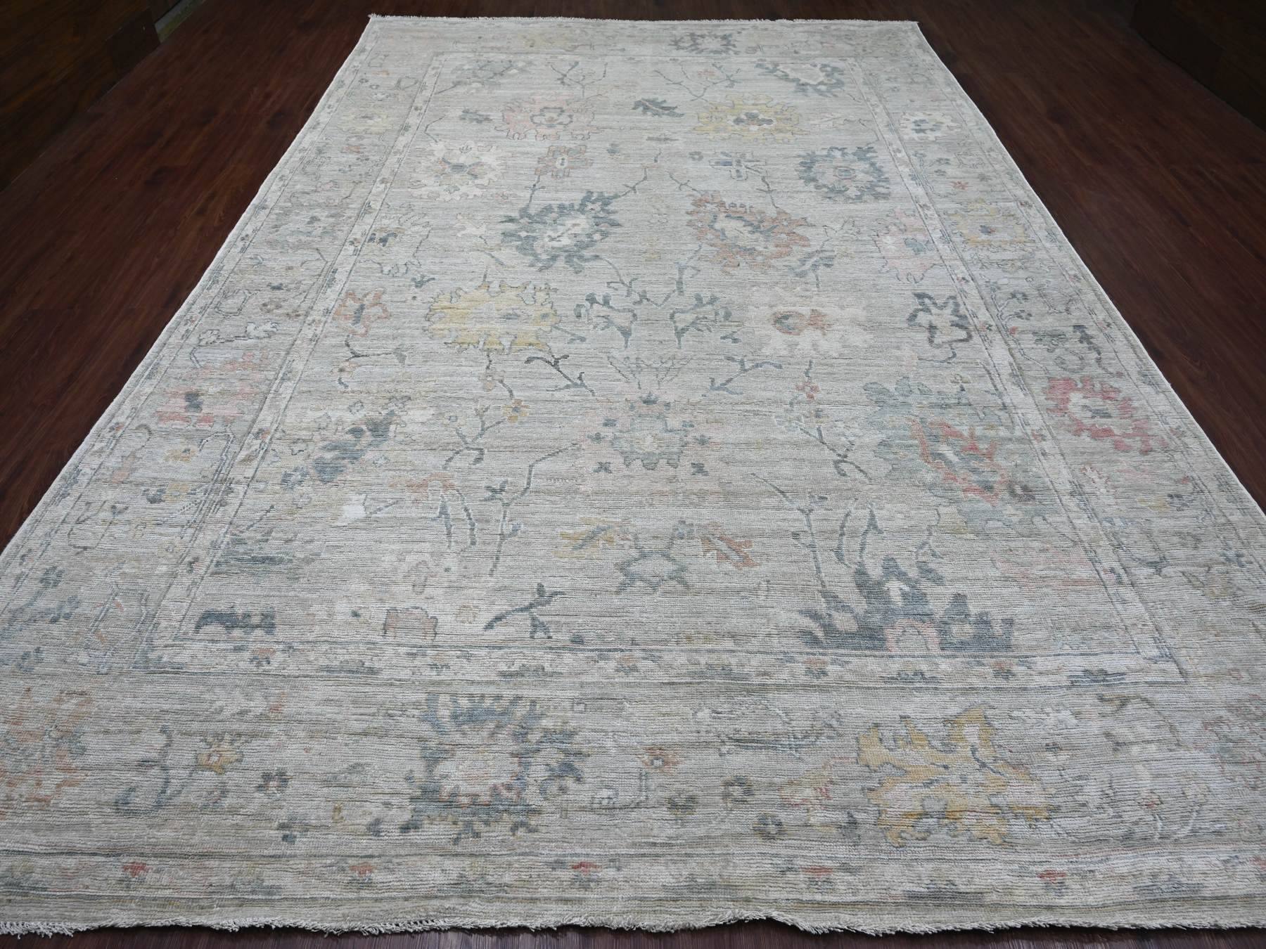 Grey 9'5" x 13'7" Oushak And Peshawar Hand knotted Wool Rug - Sku: O021406