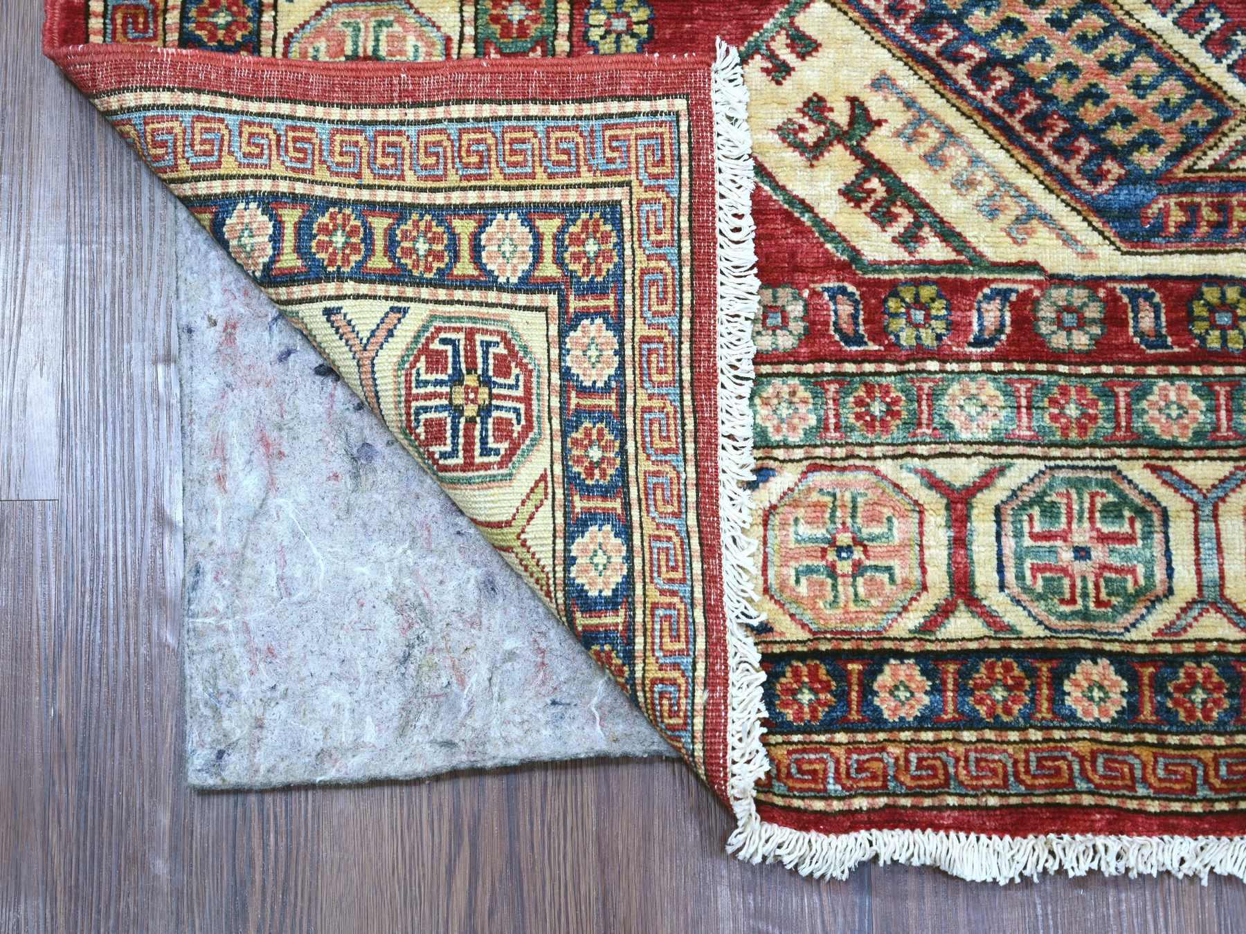 Kazak Tribal & Geometric hand-knotted wool rug in Red & Ivory, 5'10" x 9' — SKU O021407 (view 2)