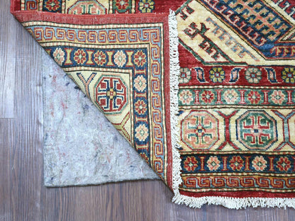 Kazak Tribal & Geometric hand-knotted wool rug in Red & Ivory, 5'10" x 9' — SKU O021407 (view 2)