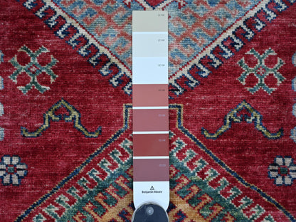Kazak Tribal & Geometric hand-knotted wool rug in Red & Ivory, 5'10" x 9' — SKU O021407 (view 3)