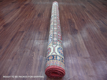 Kazak Tribal & Geometric hand-knotted wool rug in Red & Ivory, 5'10" x 9' — SKU O021407 (view 4)