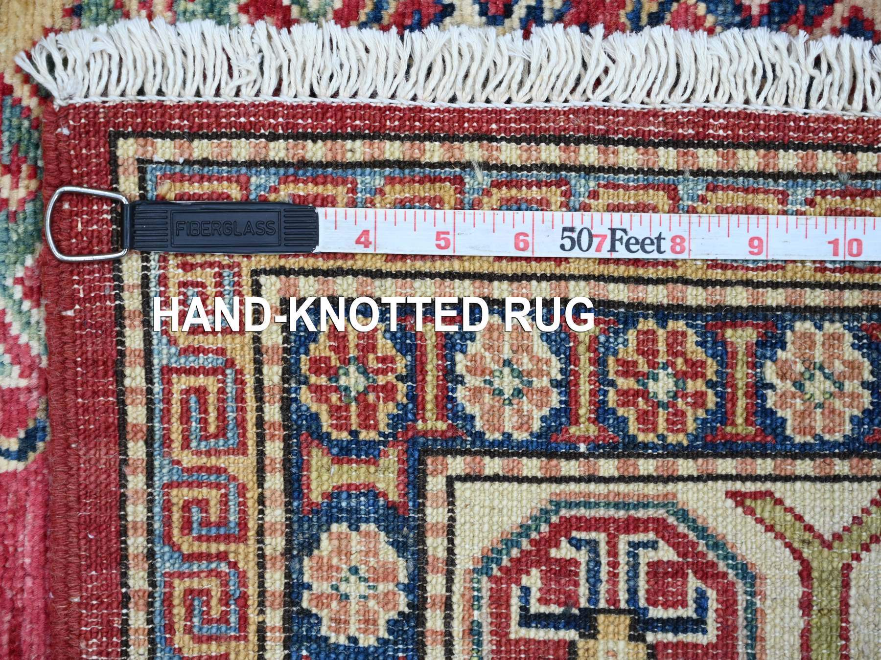 Kazak Tribal & Geometric hand-knotted wool rug in Red & Ivory, 5'10" x 9' — SKU O021407 (view 6)
