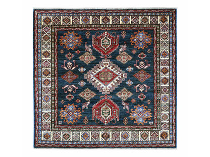 Blue 5'8" x 5'11" Tribal & Geometric Hand knotted Wool Rug - Sku: O021408