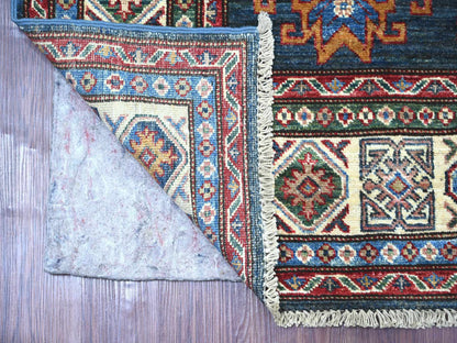 Blue 5'8" x 5'11" Tribal & Geometric Hand knotted Wool Rug - Sku: O021408