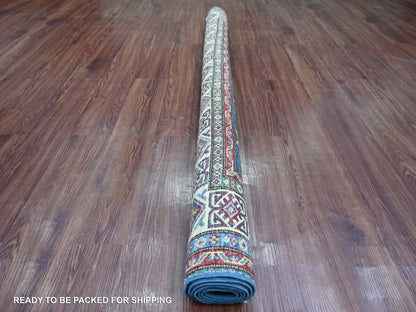 Blue 5'8" x 5'11" Tribal & Geometric Hand knotted Wool Rug - Sku: O021408