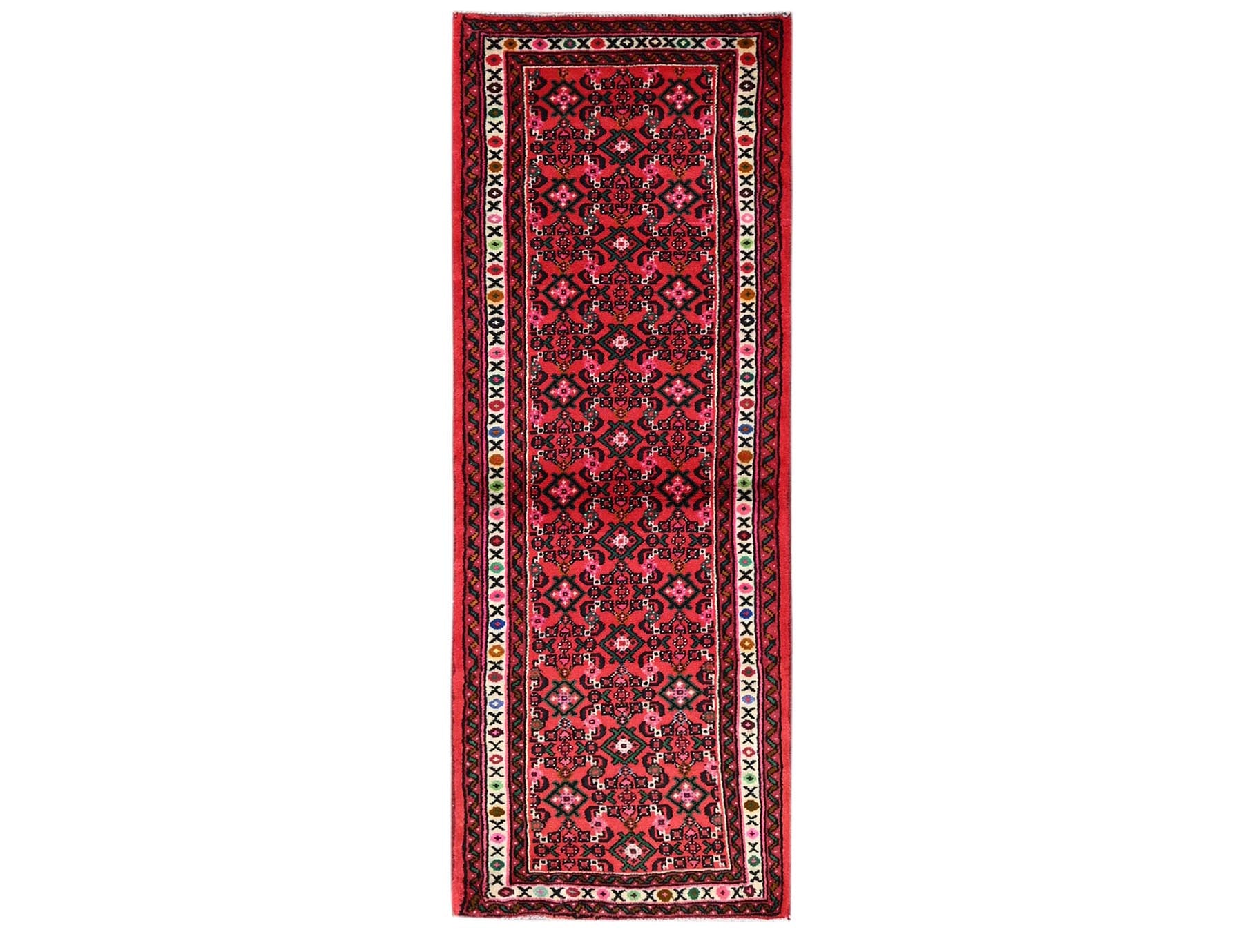 Tribal & Geometric hand-knotted wool runner in Red & Ivory, 2'5" x 6'5" — SKU O02140