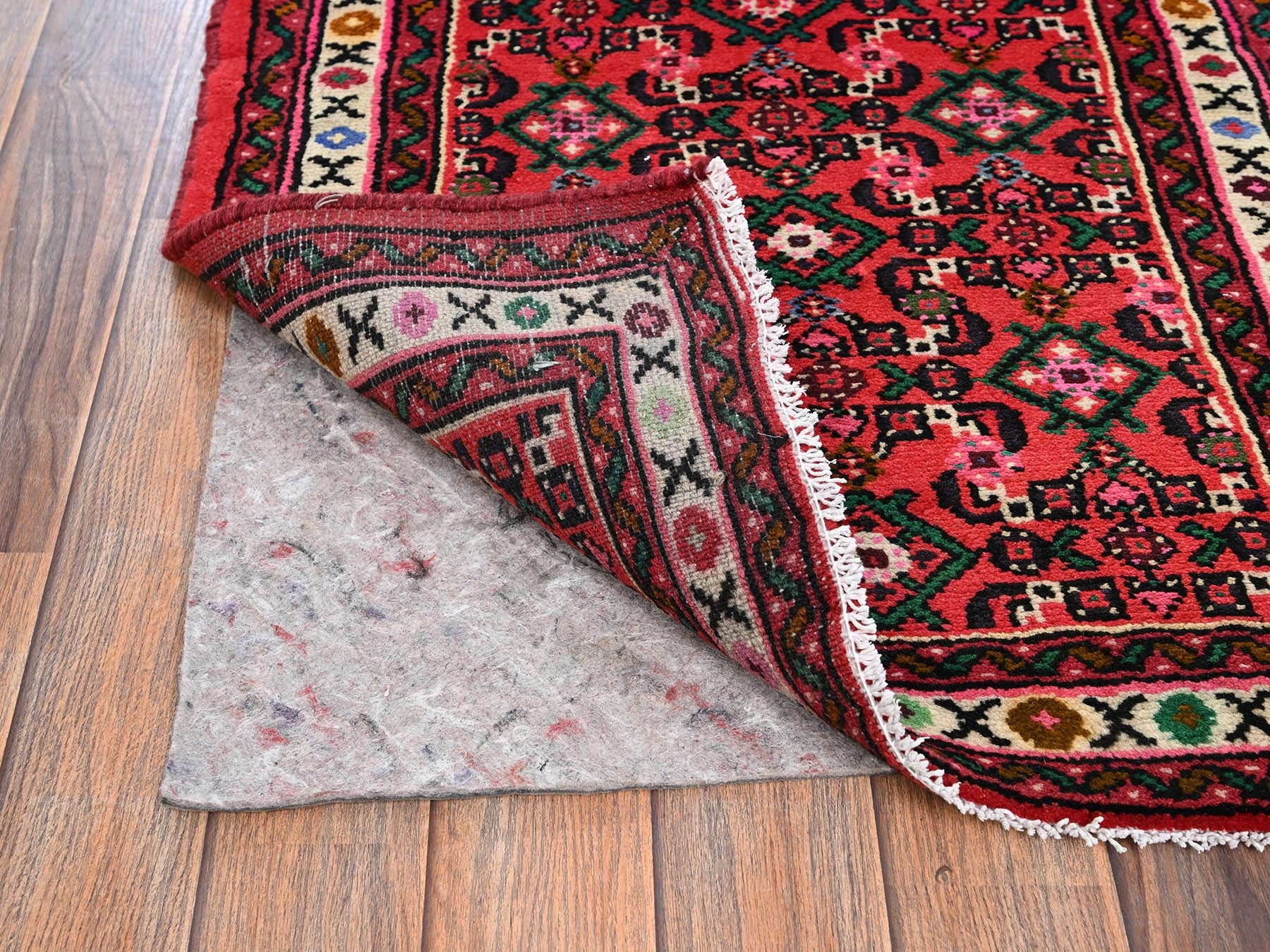 Tribal & Geometric hand-knotted wool runner in Red & Ivory, 2'5" x 6'5" — SKU O02140 (view 3)