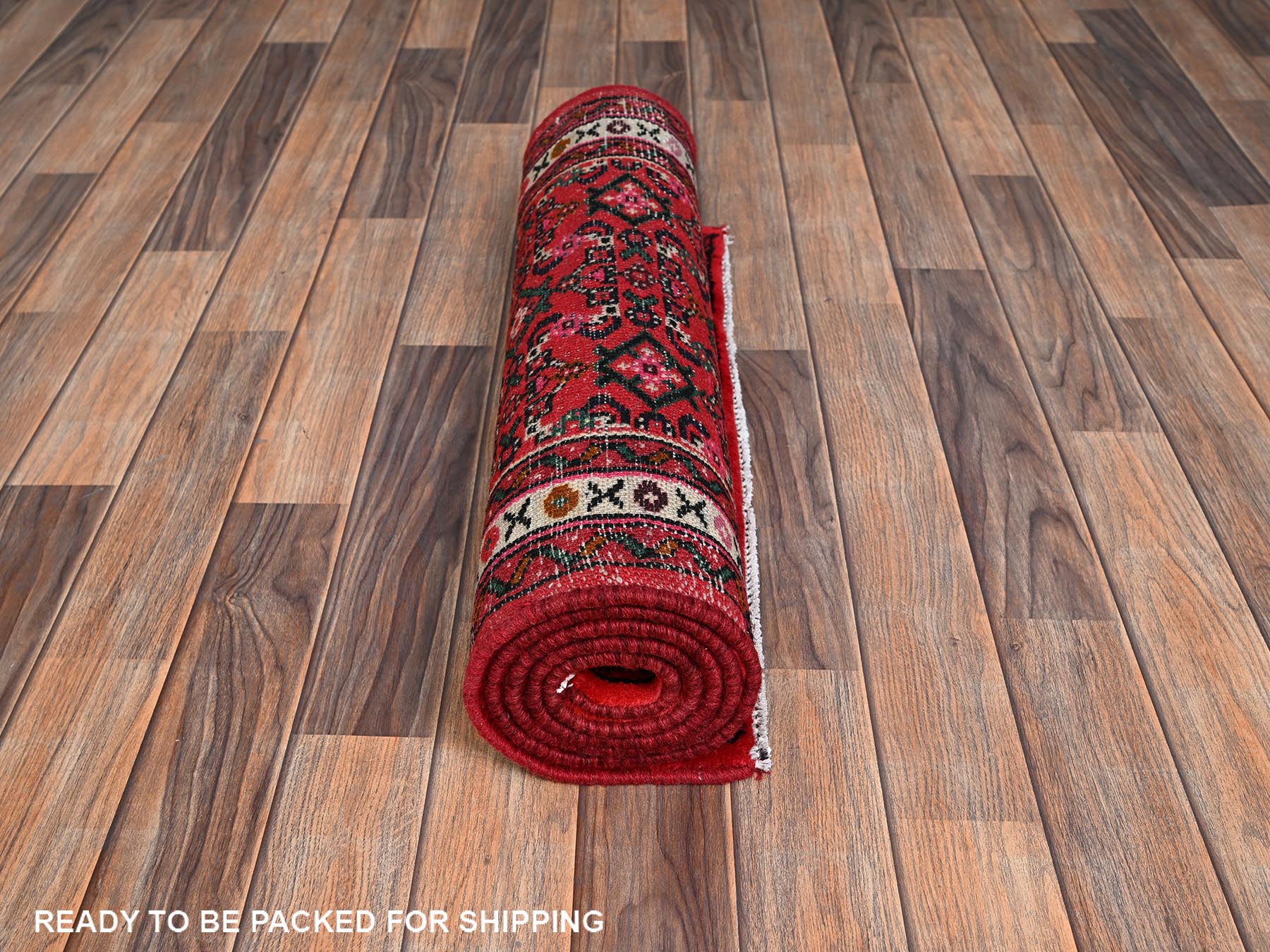 Tribal & Geometric hand-knotted wool runner in Red & Ivory, 2'5" x 6'5" — SKU O02140 (view 5)
