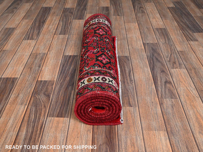 Tribal & Geometric hand-knotted wool runner in Red & Ivory, 2'5" x 6'5" — SKU O02140 (view 5)