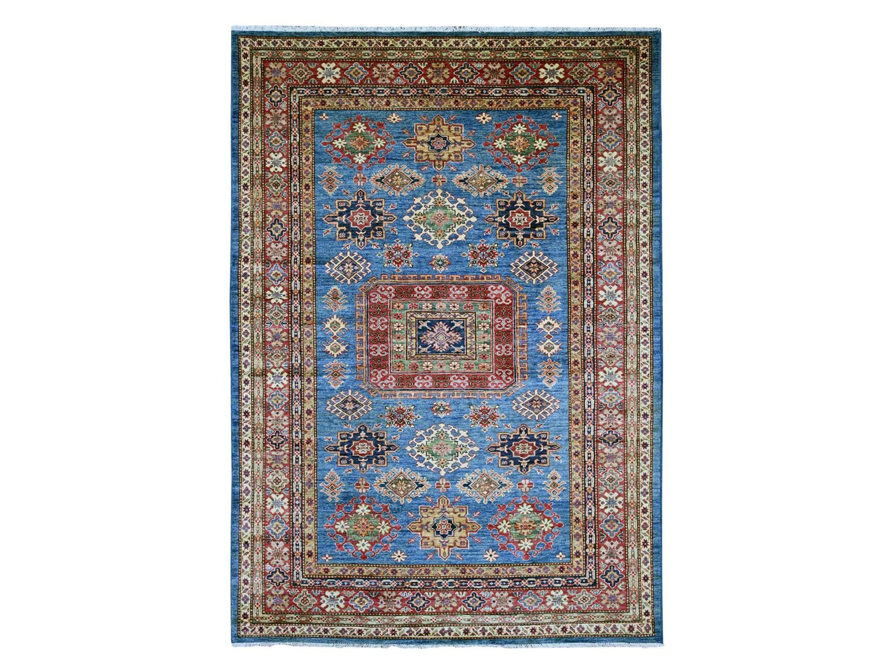 Blue 6'2" x 8'10" Tribal & Geometric Hand knotted Wool Rug - Sku: O021410