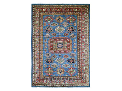 Blue 6'2" x 8'10" Tribal & Geometric Hand knotted Wool Rug - Sku: O021410