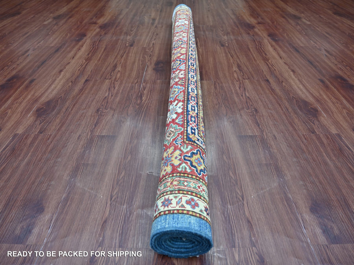 Kazak Tribal & Geometric hand-knotted wool rug in Blue & Red, 6'2" x 8'10" — SKU O021410 (view 4)