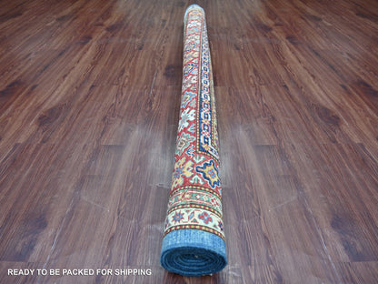 Kazak Tribal & Geometric hand-knotted wool rug in Blue & Red, 6'2" x 8'10" — SKU O021410 (view 4)