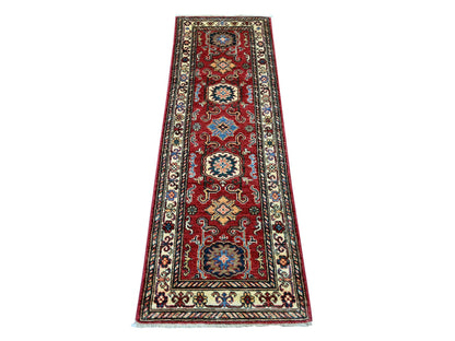 Kazak Tribal & Geometric hand-knotted wool runner in Red & Ivory, 2' x 6' — SKU O021411