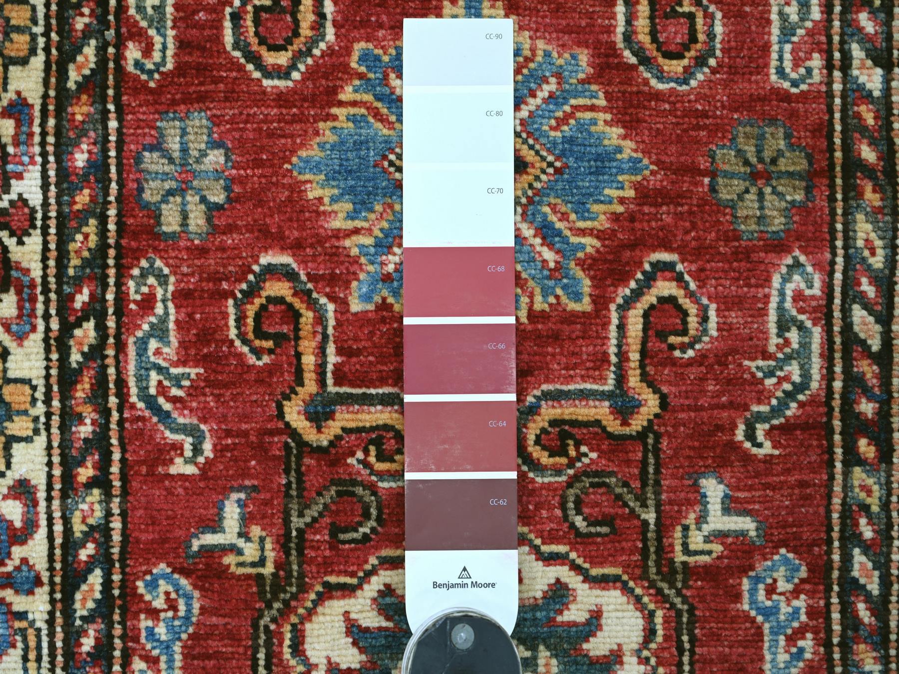 Kazak Tribal & Geometric hand-knotted wool runner in Red & Ivory, 2' x 6' — SKU O021411 (view 3)