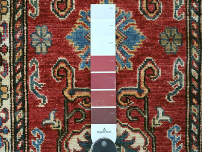 Kazak Tribal & Geometric hand-knotted wool runner in Red & Ivory, 2' x 6' — SKU O021411 (view 3)
