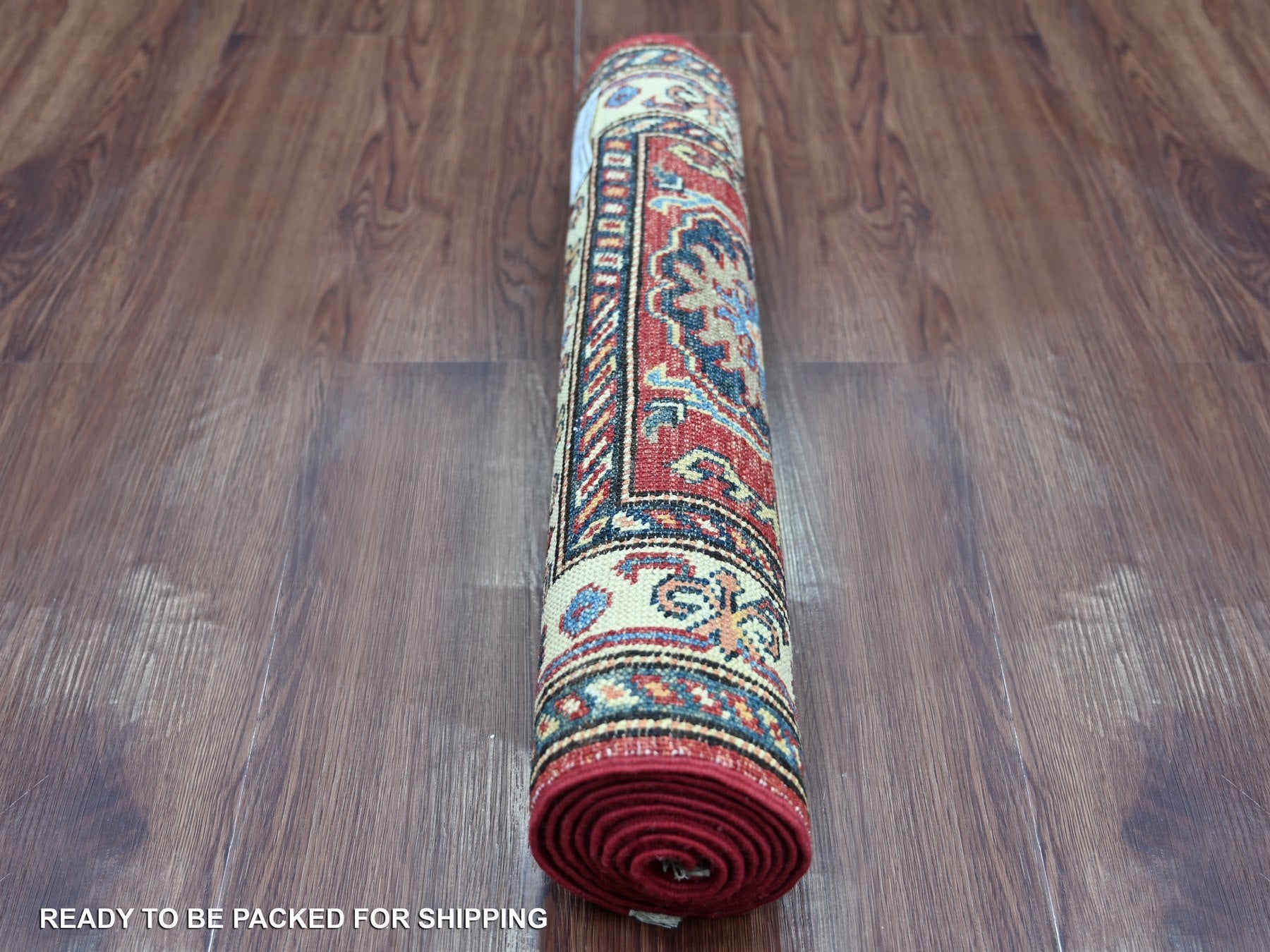 Kazak Tribal & Geometric hand-knotted wool runner in Red & Ivory, 2' x 6' — SKU O021411 (view 4)