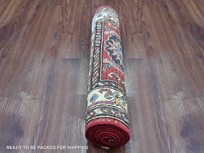 Kazak Tribal & Geometric hand-knotted wool runner in Red & Ivory, 2' x 6' — SKU O021411 (view 4)