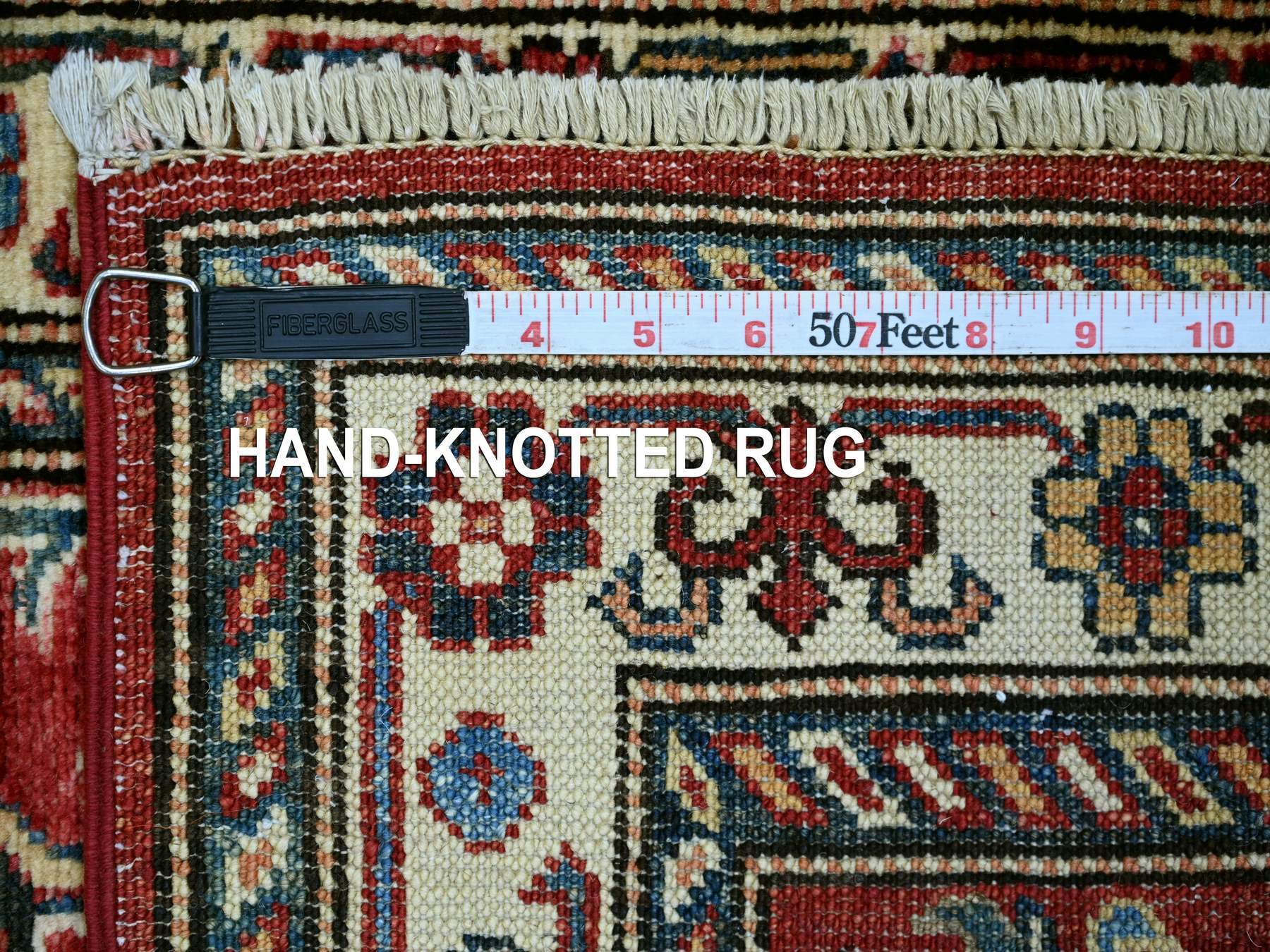 Kazak Tribal & Geometric hand-knotted wool runner in Red & Ivory, 2' x 6' — SKU O021411 (view 6)