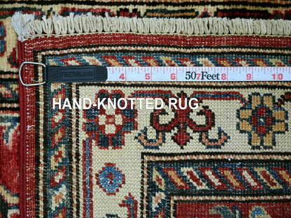 Kazak Tribal & Geometric hand-knotted wool runner in Red & Ivory, 2' x 6' — SKU O021411 (view 6)